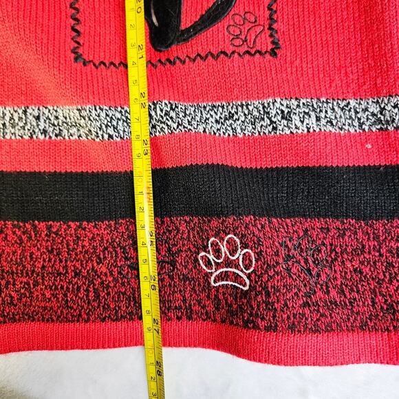 Allison Daley Cat Sweater Jacket Zip Cardigan XL Red Black Striped Embroidered - Picture 9 of 10